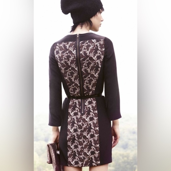 CLUB MONACO Ashton Ponte Knit Dress Leaf Floral Black Exposed Zipper Long Sleeve - Picture 11 of 13